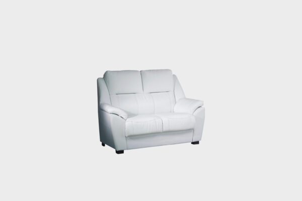 Paris-kahden istuttava sohva valkoisella nahkalla verhoiltuna, tuotekuva viistosti kuvattuna.