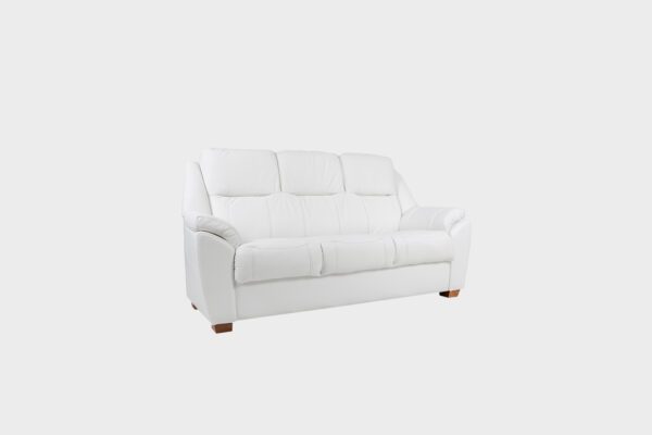 Paris-kolmen istuttava sohva valkoisella nahkalla verhoiltuna, tuotekuva viistosti kuvattuna.