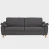 3-istuttava-vuodesohva-SILMU-206x85cm-Sacco59-tammi-Finsoffat Kolmen hengen istuttava vuodesohva Silmu verhoiltuna tummanharmaalla kankaalla ja tammenväriset puujalat.