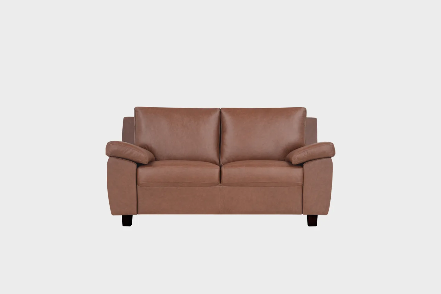 Nemo-2ist-pieni-nahkasohva-170x90cm-madrasantiquebrown-wenge-Finsoffat Pieni nahkasohva, joka on verhoiltu antiikinruskean värisellä aidolla nahkalla. Sohvassa irtoselkätyynyt ja mustat puujalat.