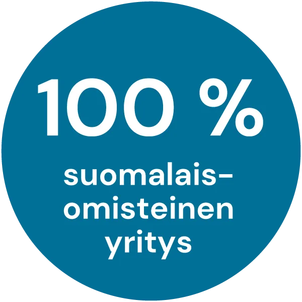 Graafinen elementti: '100 % suomalaisomisteinen yritys'.